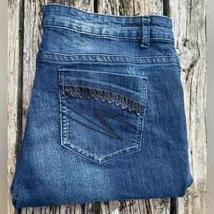 Hot Swag Women’s Blue Denim Jeans with Patches Tapered Leg Size 22W 2% Spandex